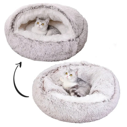 Snooze Cat Bed – Round Plush Hooded Cozy Cave for Cats and Small Dogs
