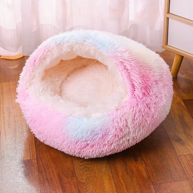 Snooze Cat Bed – Round Plush Hooded Cozy Cave for Cats and Small Dogs