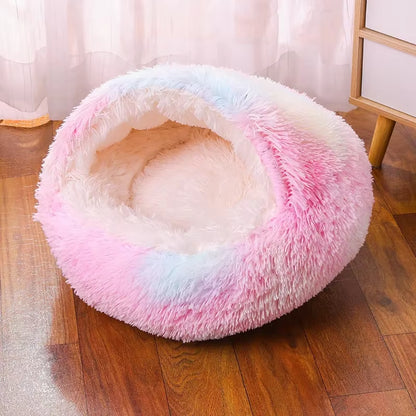 Snooze Cat Bed – Round Plush Hooded Cozy Cave for Cats and Small Dogs