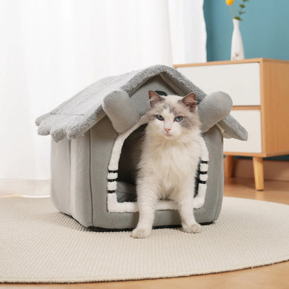 Detachable Four-Season Cat House – Foldable Semi-Enclosed Pet Nest Shelter