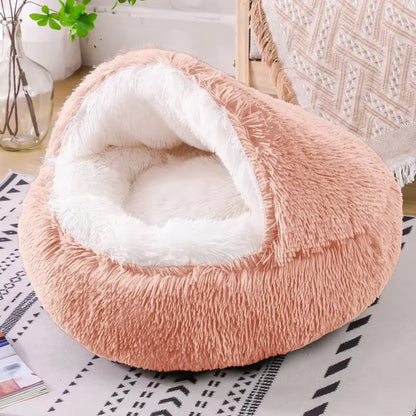 Snooze Cat Bed – Round Plush Hooded Cozy Cave for Cats and Small Dogs