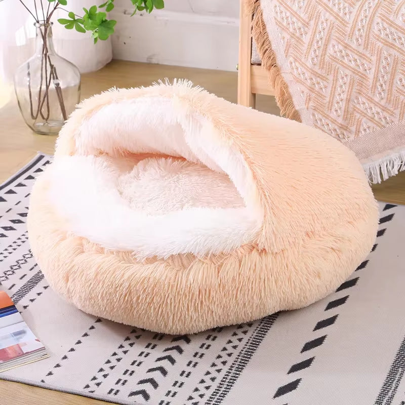 Snooze Cat Bed – Round Plush Hooded Cozy Cave for Cats and Small Dogs