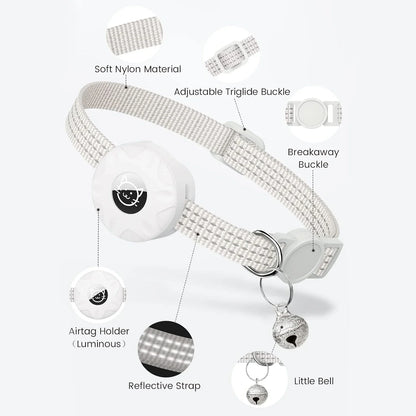 MeowTrack Reflective AirTag Cat Collar with Holder & Bell – Adjustable Safety GPS Collar