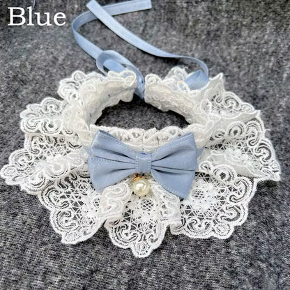 LaceBow Pearl Pet Collar – Elegant Bowknot Necklace for Cats & Dogs
